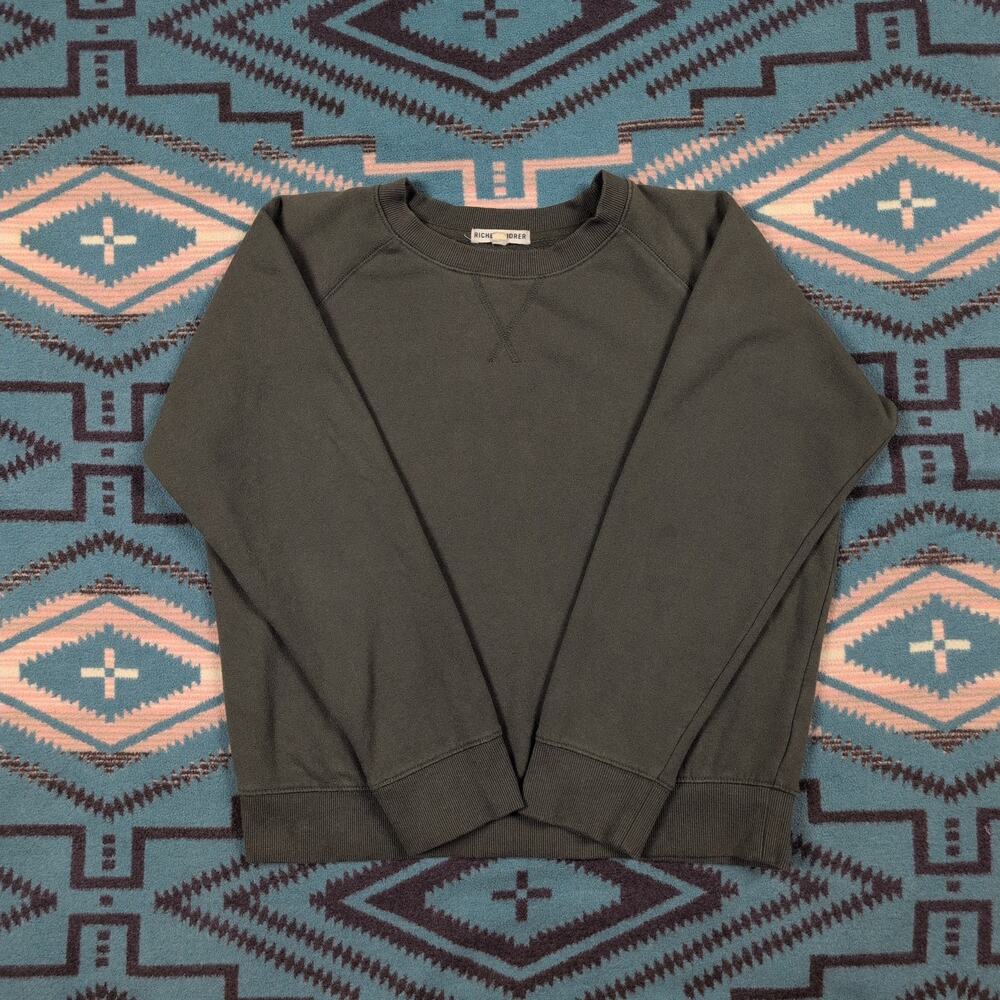 Richer Poorer Sweatshirt Small Olive Green Crewneck Raglan Fleece Pullover - Picture 5 of 10